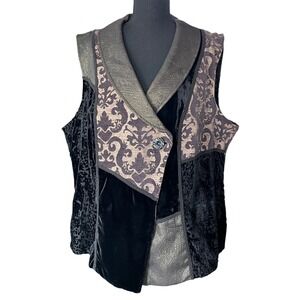 Velvet Brocade Damask Vest Womens 2X Black Purple Dark Academia Fall Art to Wear